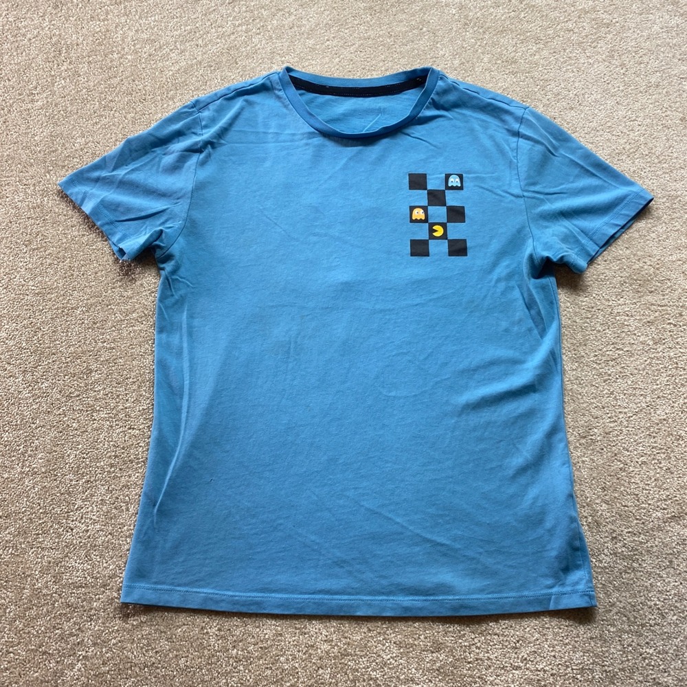 Pac Man Ghost Checkerboard Shirt Kids Medium Short‎ Sleeve Graphic Tee